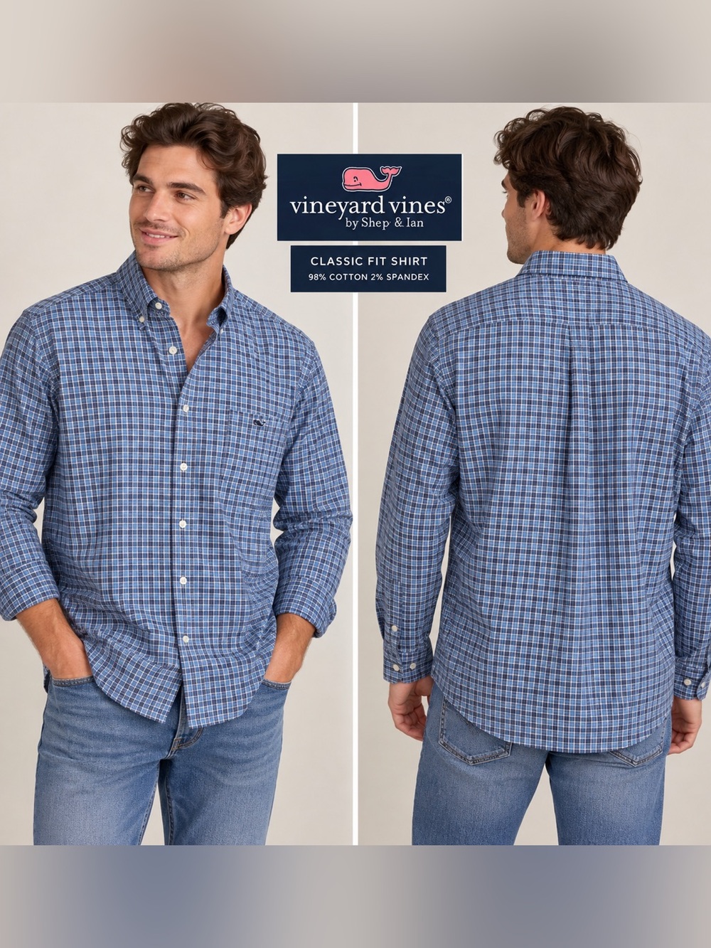 Vineyard Vines Men’s Light & Navy Blue Plaid Button-Down Shirt